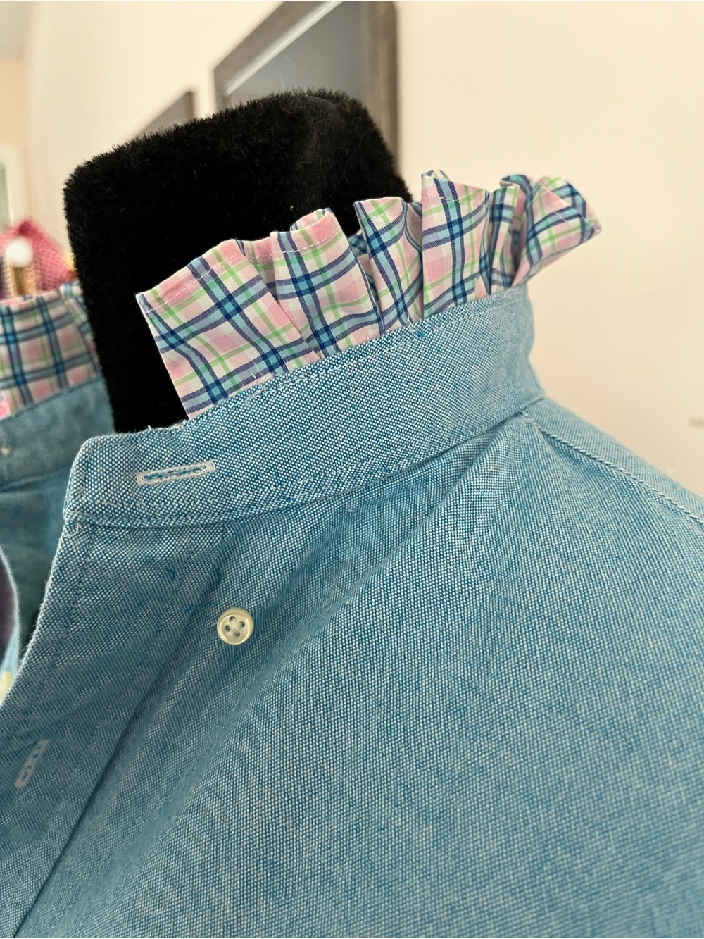 Ralph Lauren Lt. Blue Button-Down Oxford Shirt with Ruffle Collar - Picture 3 of 7